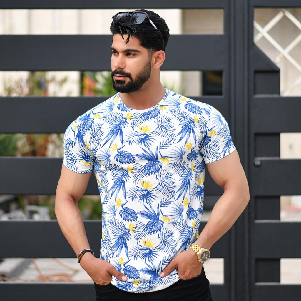 تیشرت مردانه طرح برگ نخ پنبه L  XL