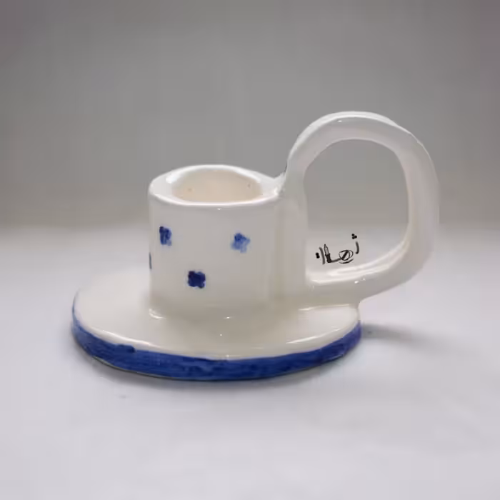 جا شمعی سرامیکی دستساز  با گل های آبی