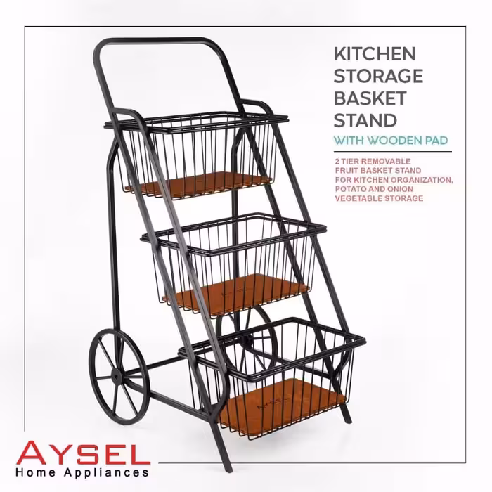 سبد سیب زمینی و پیاز طرح کالسکه 3 طبقه جاپیازی آیسل