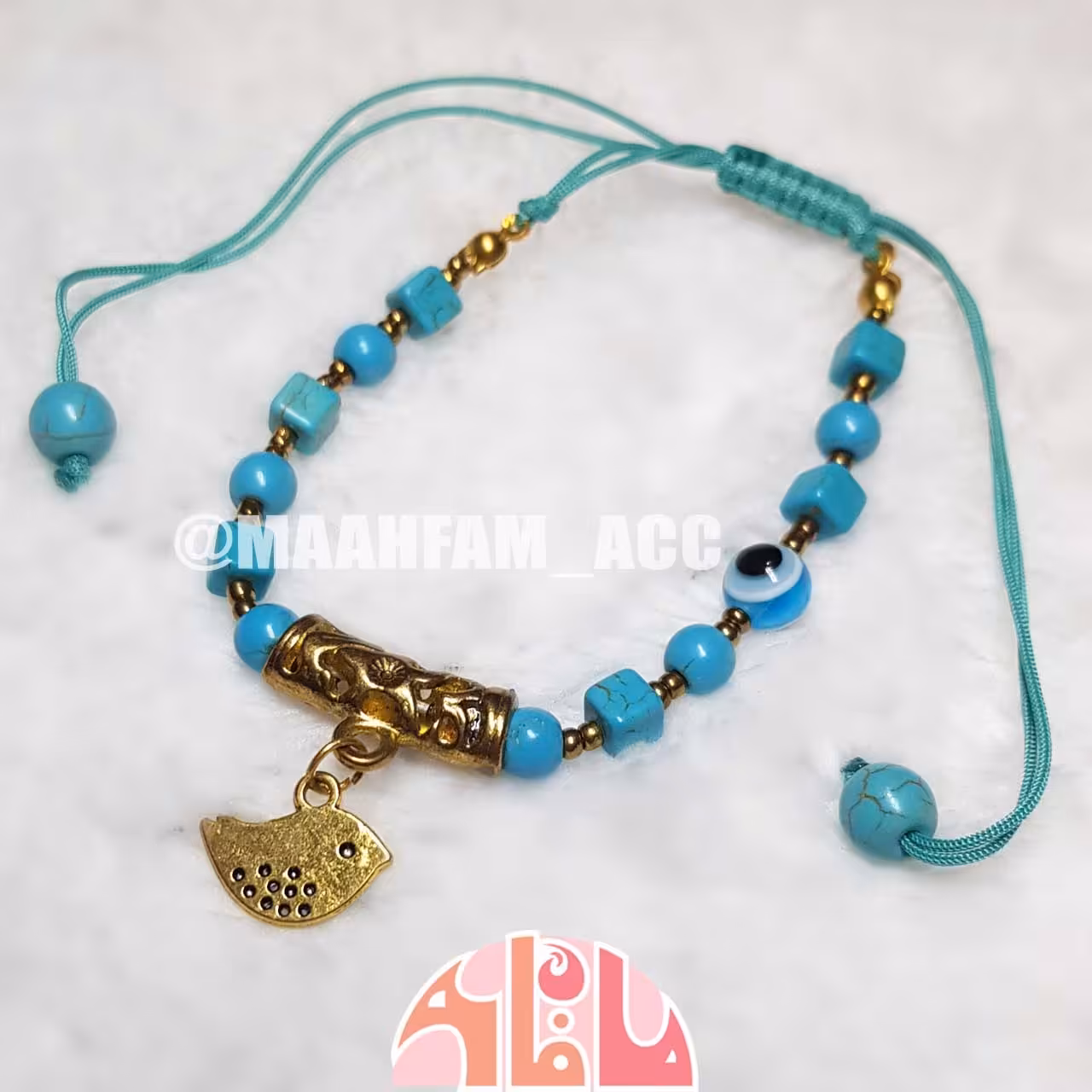دستبند و پابند مدل چشم نظر و مرغ آمین و فیروزه ماه فام
