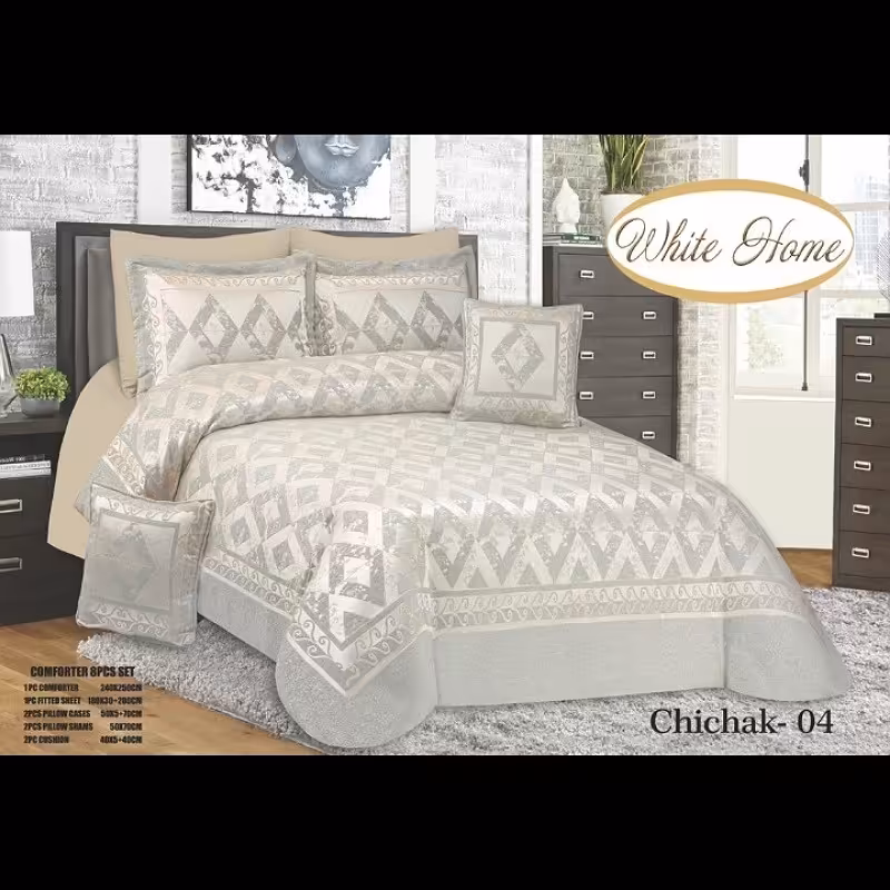 روتختی مخمل پنلی ترک درجه یک برند وایت هوم طرح چیچک کرم طوسی 