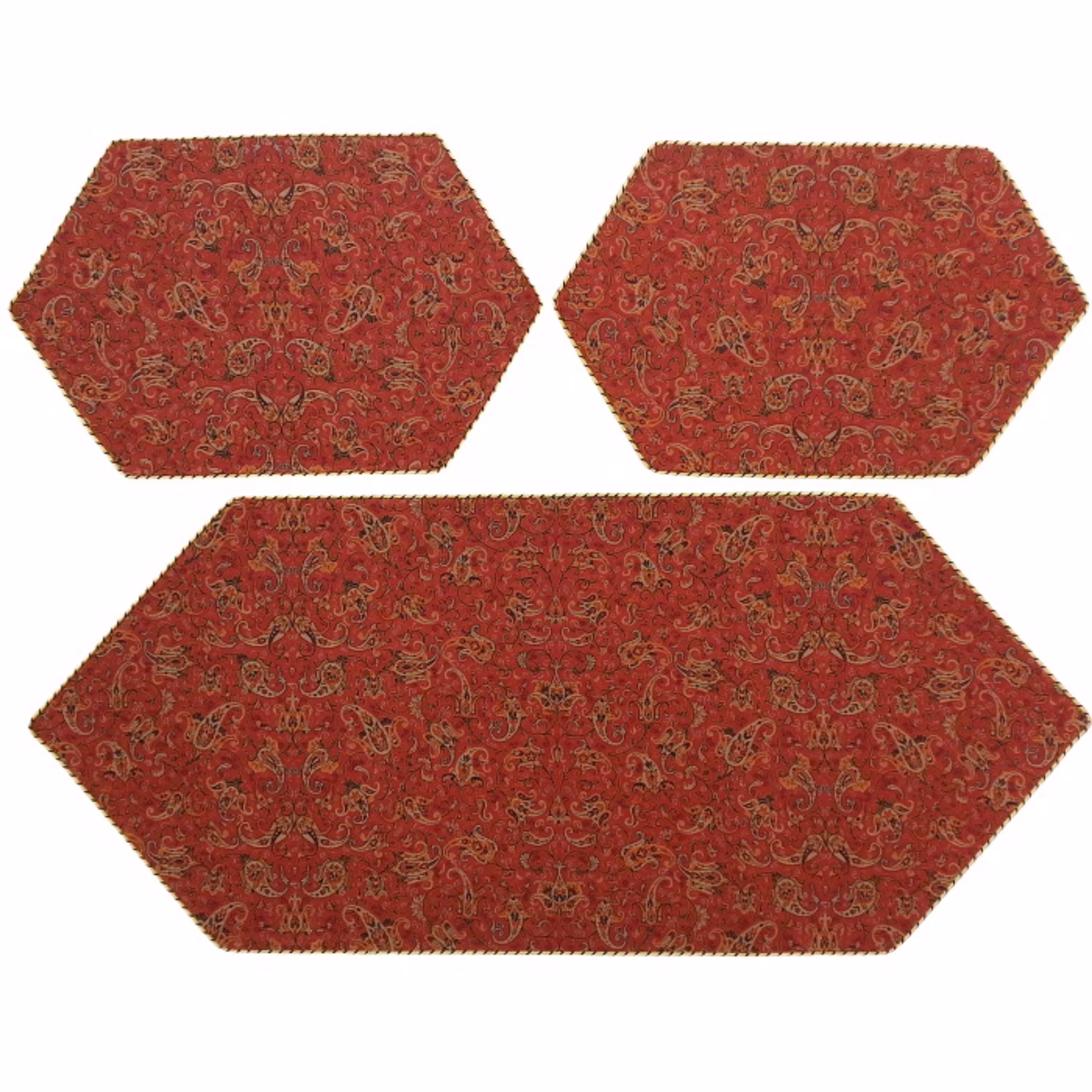 رومیزی سرویس ترمه ابریشم  کد TRSETE57  نفیس  رنگ قرمز  آستر زرشکی