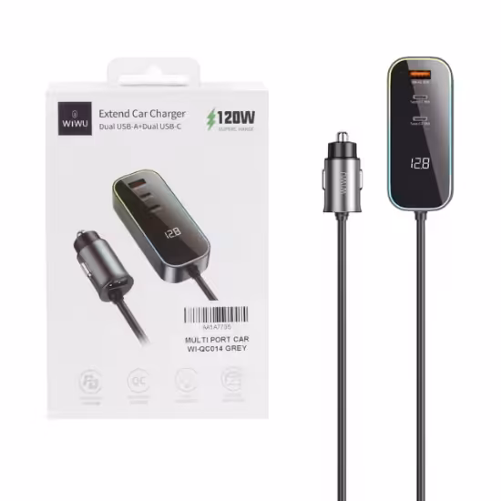 شارژر فندکی فست و PD چهار پورت Wiwu مدل QC014 120W