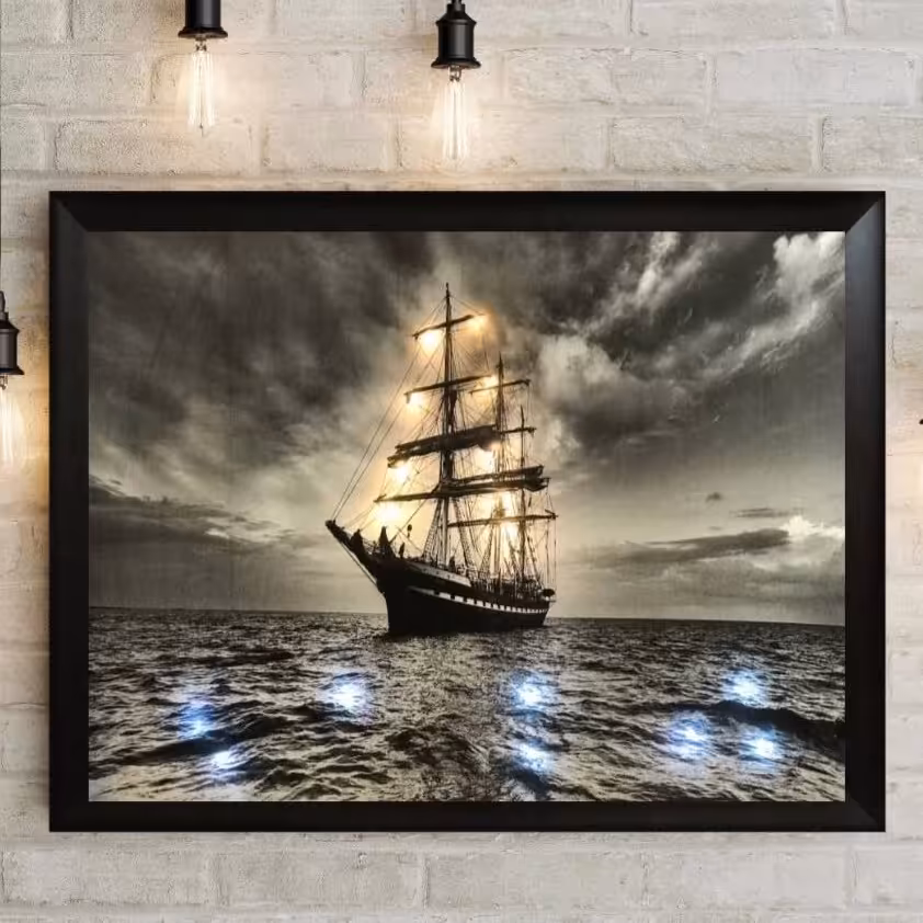 تابلو بک لایت ( قاب چراغدار ) طرح کشتی شب