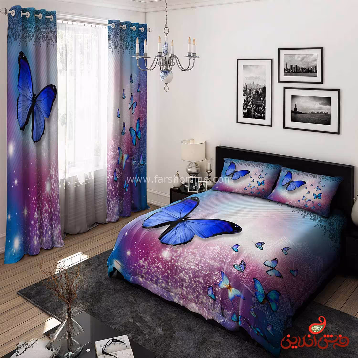 روتختی طرح پروانه آبی رنگ کد 15169