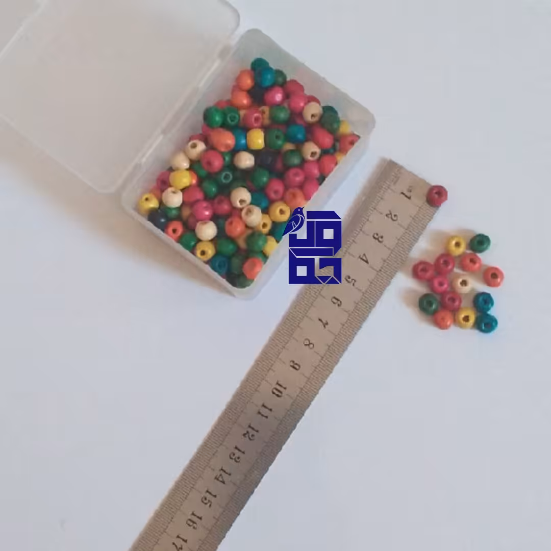 مهره گرد رنگارنگ چوبی بسته 7 گرمی(حدود 35 دونه)