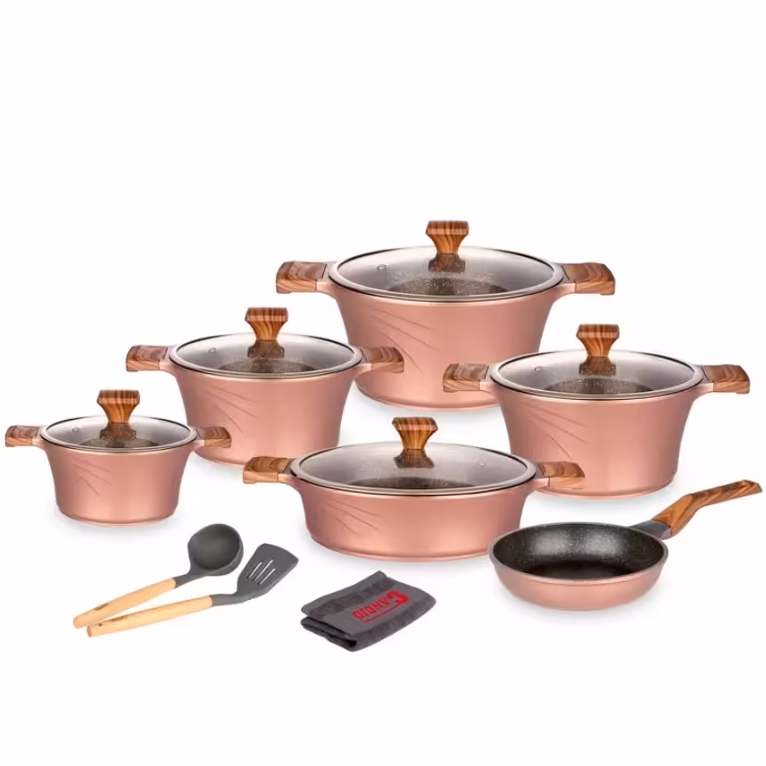 سرویس قابلمه 14 پارچه گرانیت کاندید مدل سزار(رنگ رز گلد) 