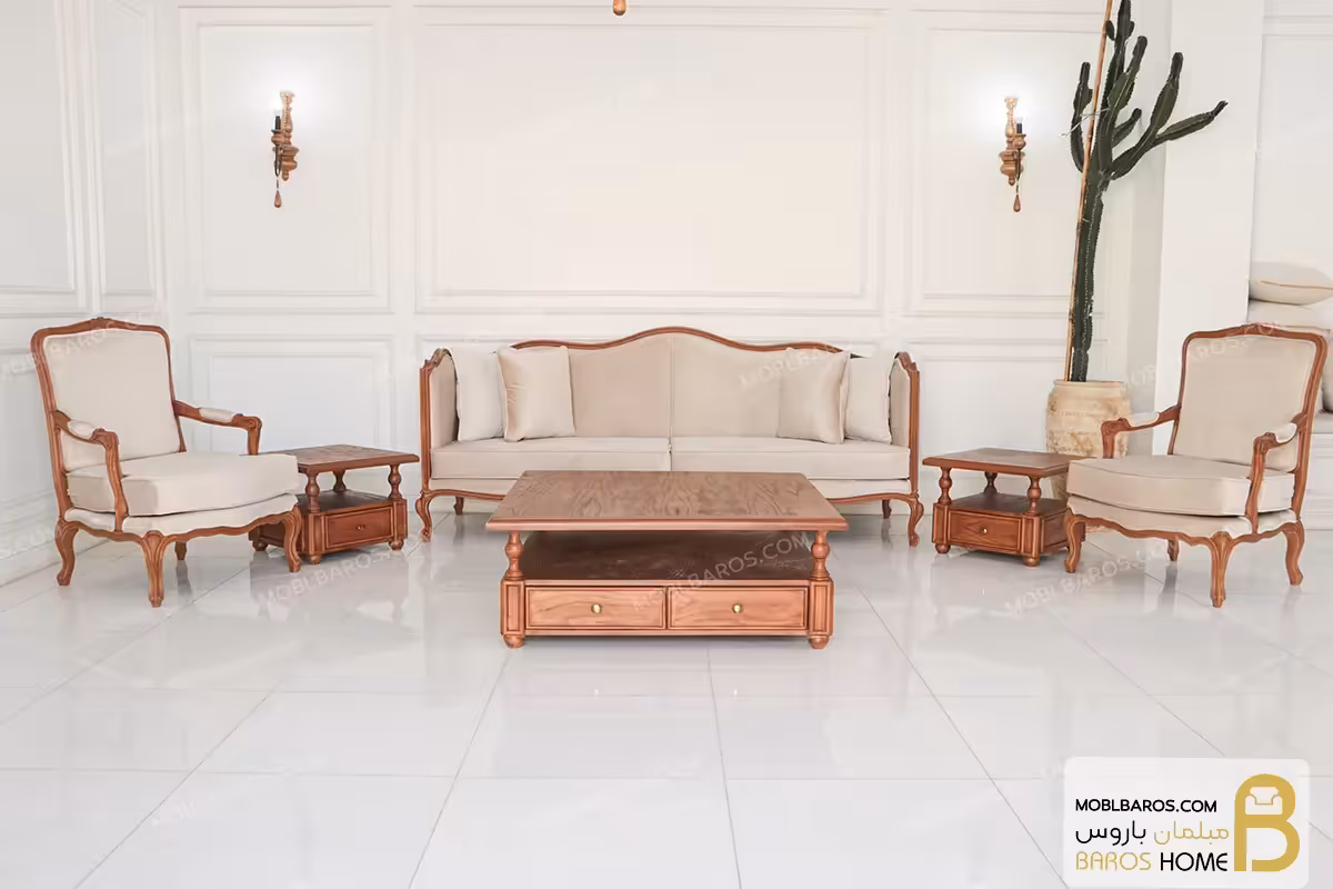 مبلمان 8 نفره کلاسیک گندم و مبل جورجیا چستر کد 2