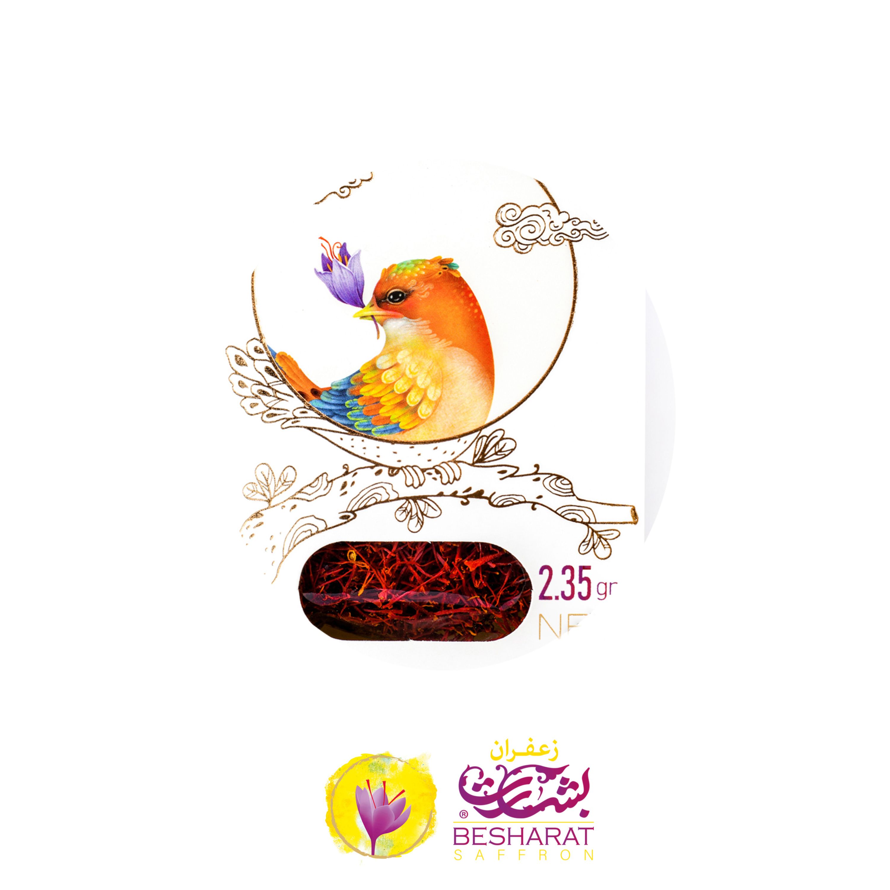 نیم مثقال زعفران سرگل درجه 1 وزن خالص 2و3 دهم گرم طرح مرغ بهشت