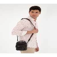 کیف شانه ای چند رنگ مردانه دستی چرمی قهوه با Pierre Cardin