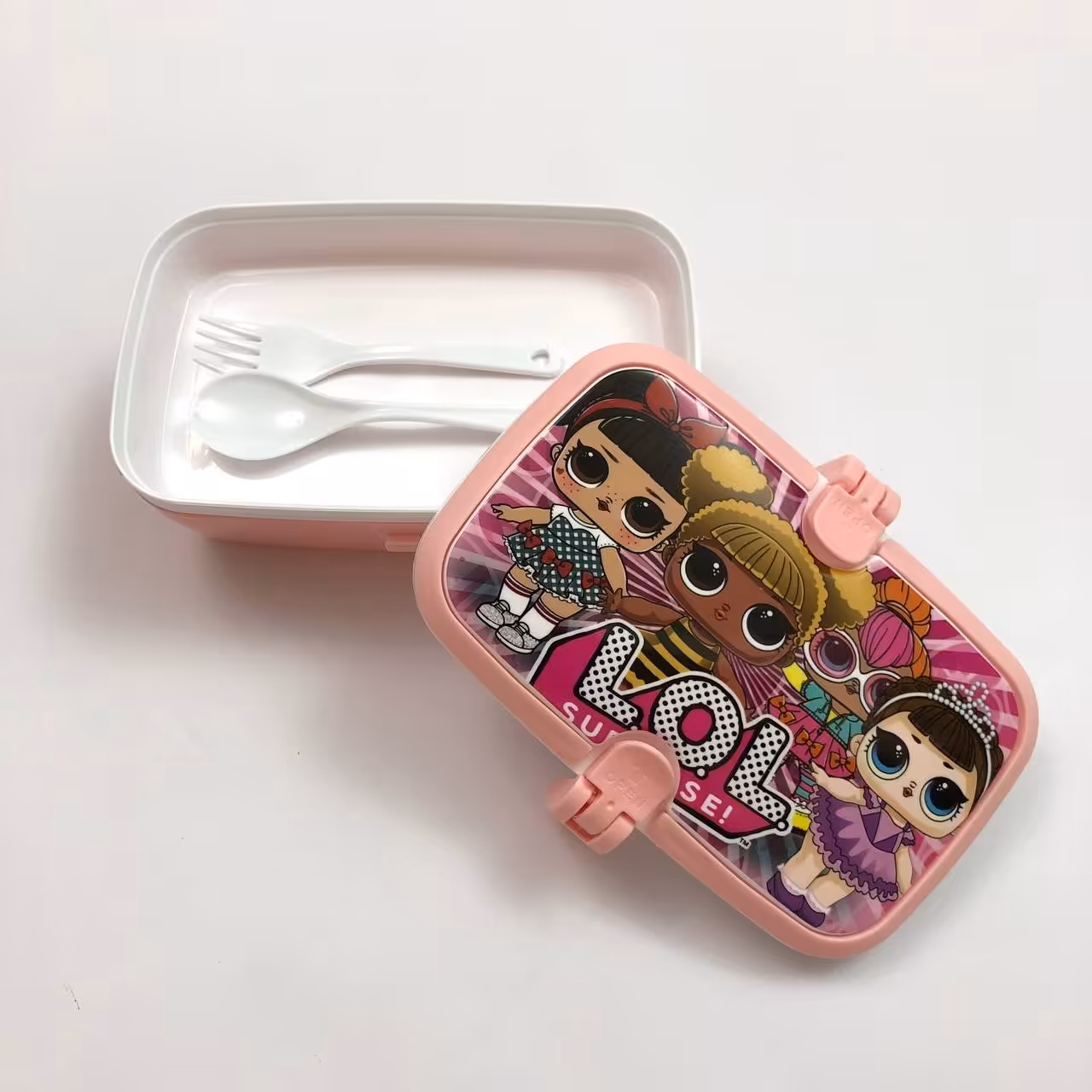 ظرف غذا دخترونه صورتی دو طبقه طرح ال و ال