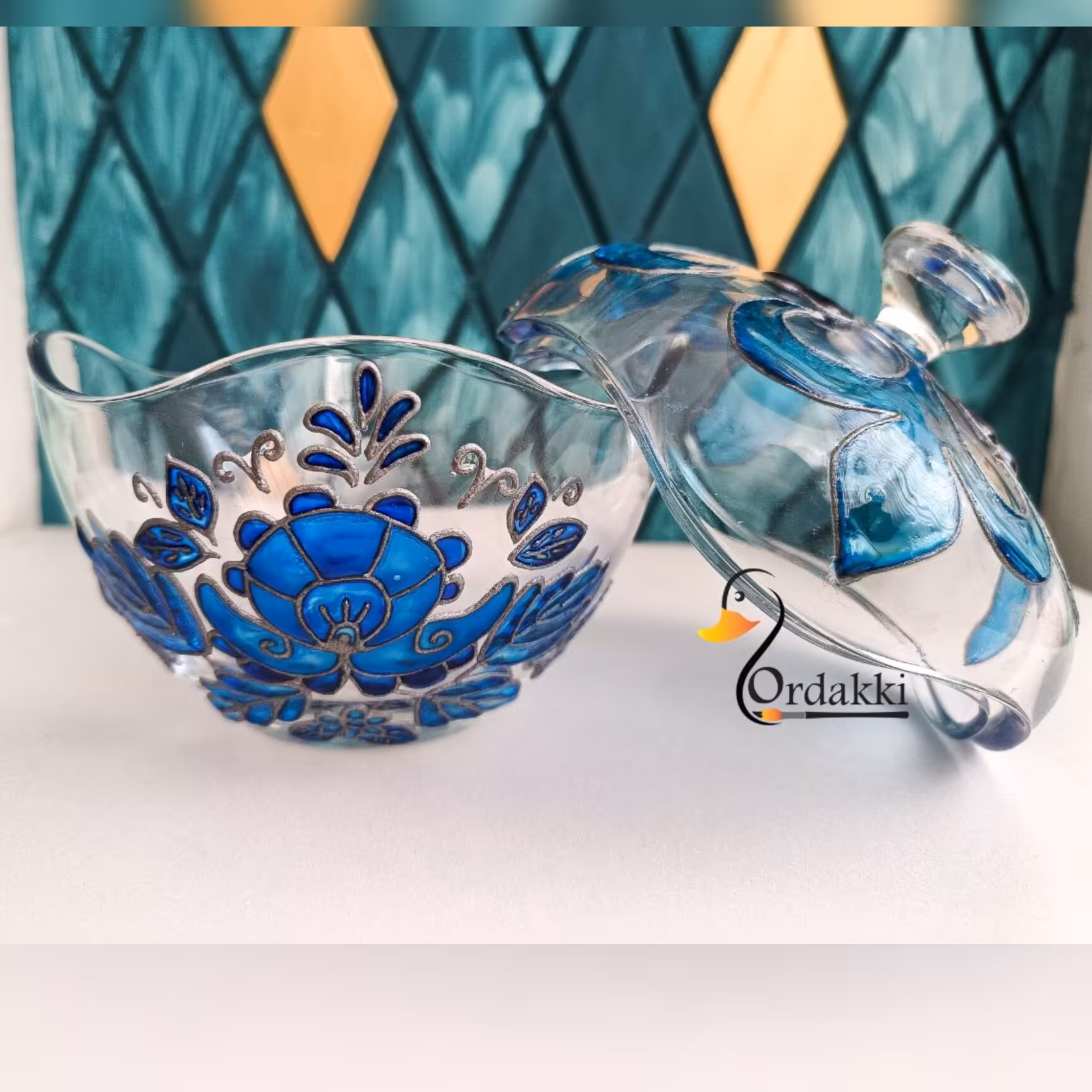 شکلات خوری شیشه ای، ویترای، آبی،گل، پاشا باغچه ،گز خوری، 
