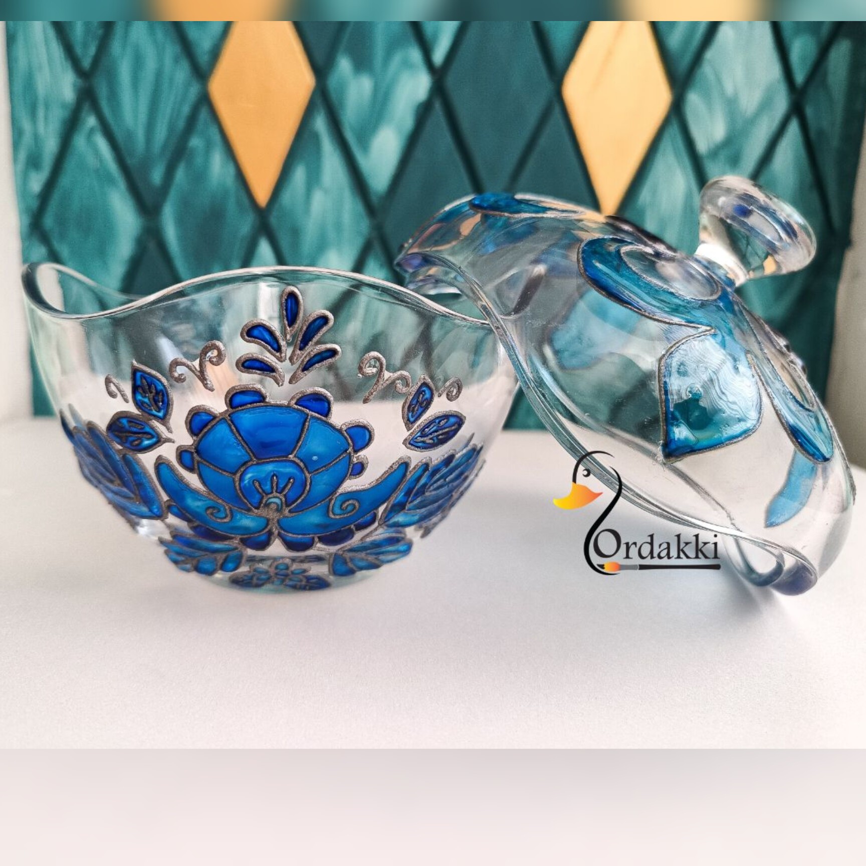 شکلات خوری شیشه ای، ویترای، آبی،گل، پاشا باغچه ،گز خوری،