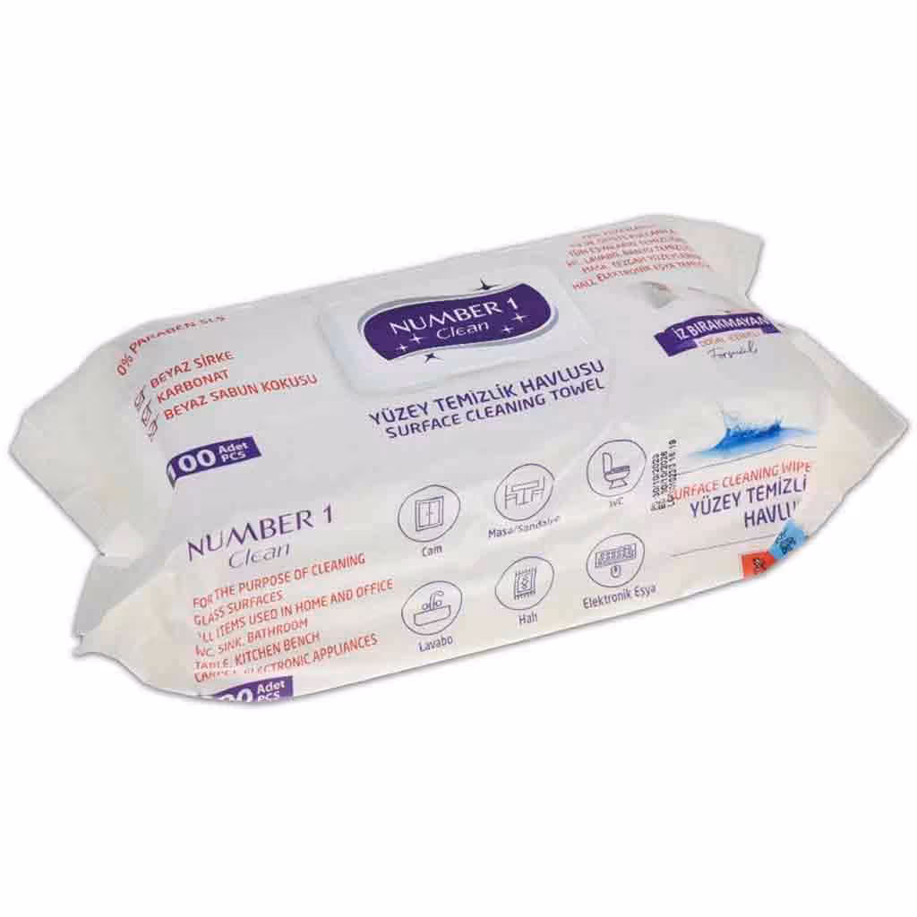 دستمال مرطوب سطوح number 1 clean همه کاره بسته 100 تایی - فروشگاه اینترنتی افخمی