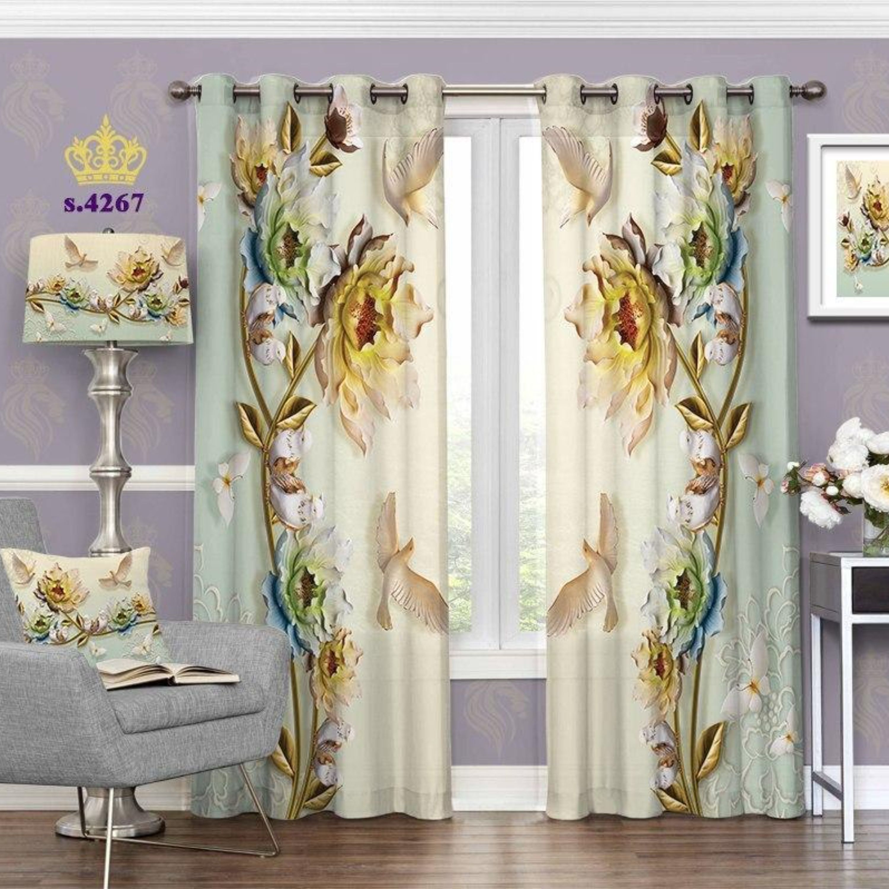 پرده پذیرایی طرح گل سه بعدی- کد 4267