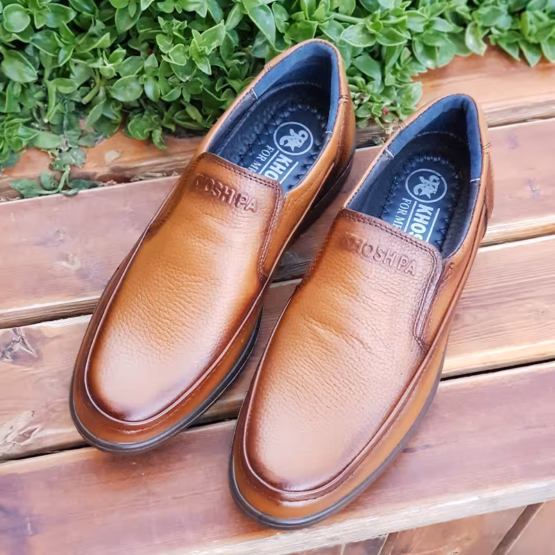 کفش روزمره مردانه مدل چرم طبیعی کد 00144t.k رنگ عسلی