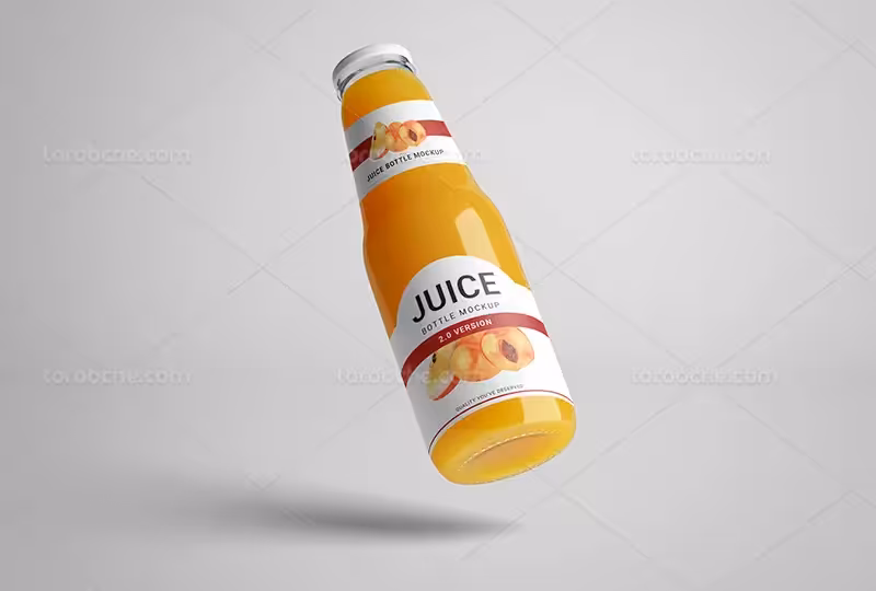 موکاپ PSD بطری شیشه ای آبمیوه | گرافیک با طعم تربچه