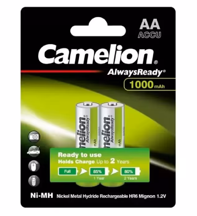 باتری قلمی قابل شارژ 1000 میلی آمپر ساعت کملیون مدل Always Ready بسته 2 عددی کارتی