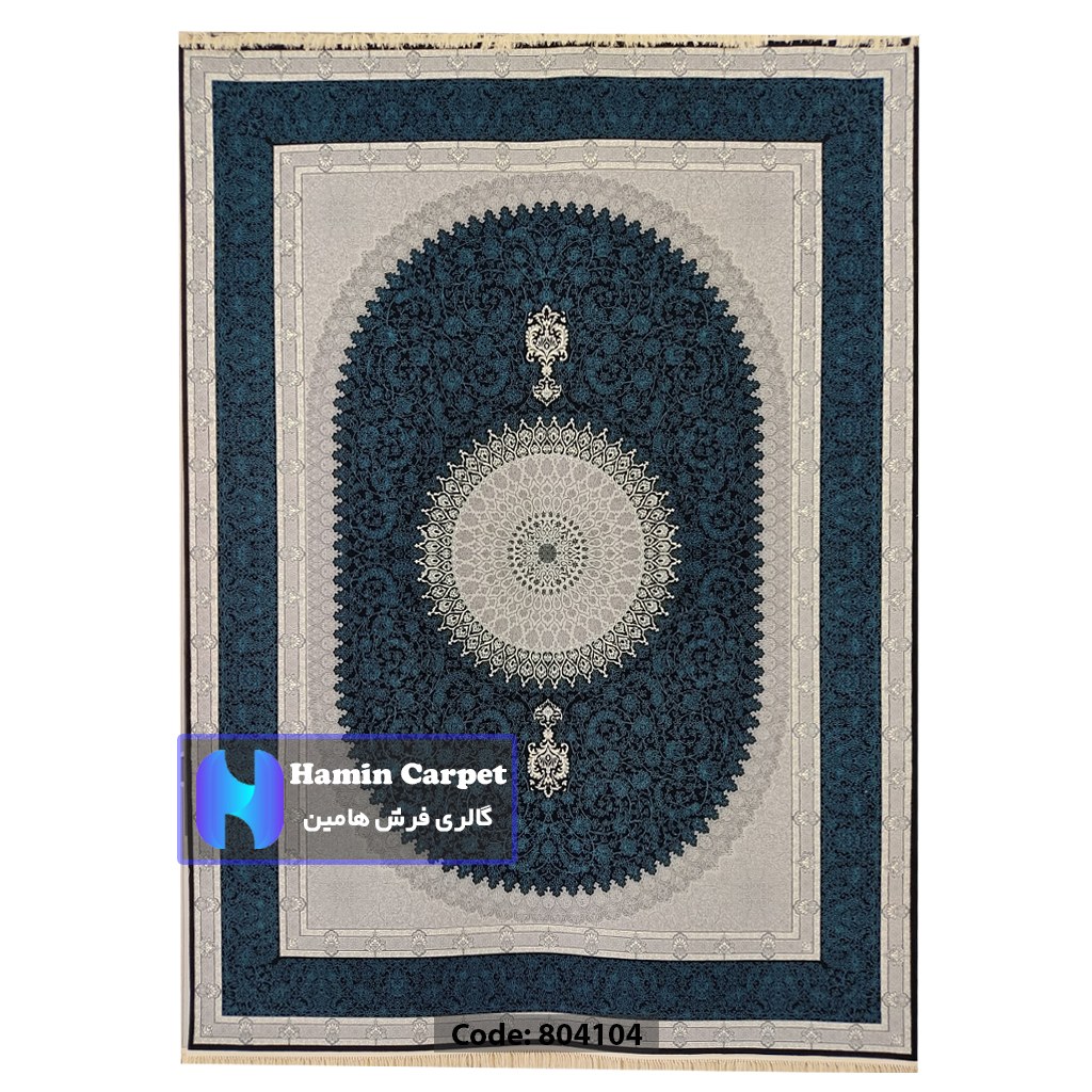 فرش 4 متری 700شانه تراکم 2550 نخ آکلریک رنگ زمینه سرمه ای کد AR804104