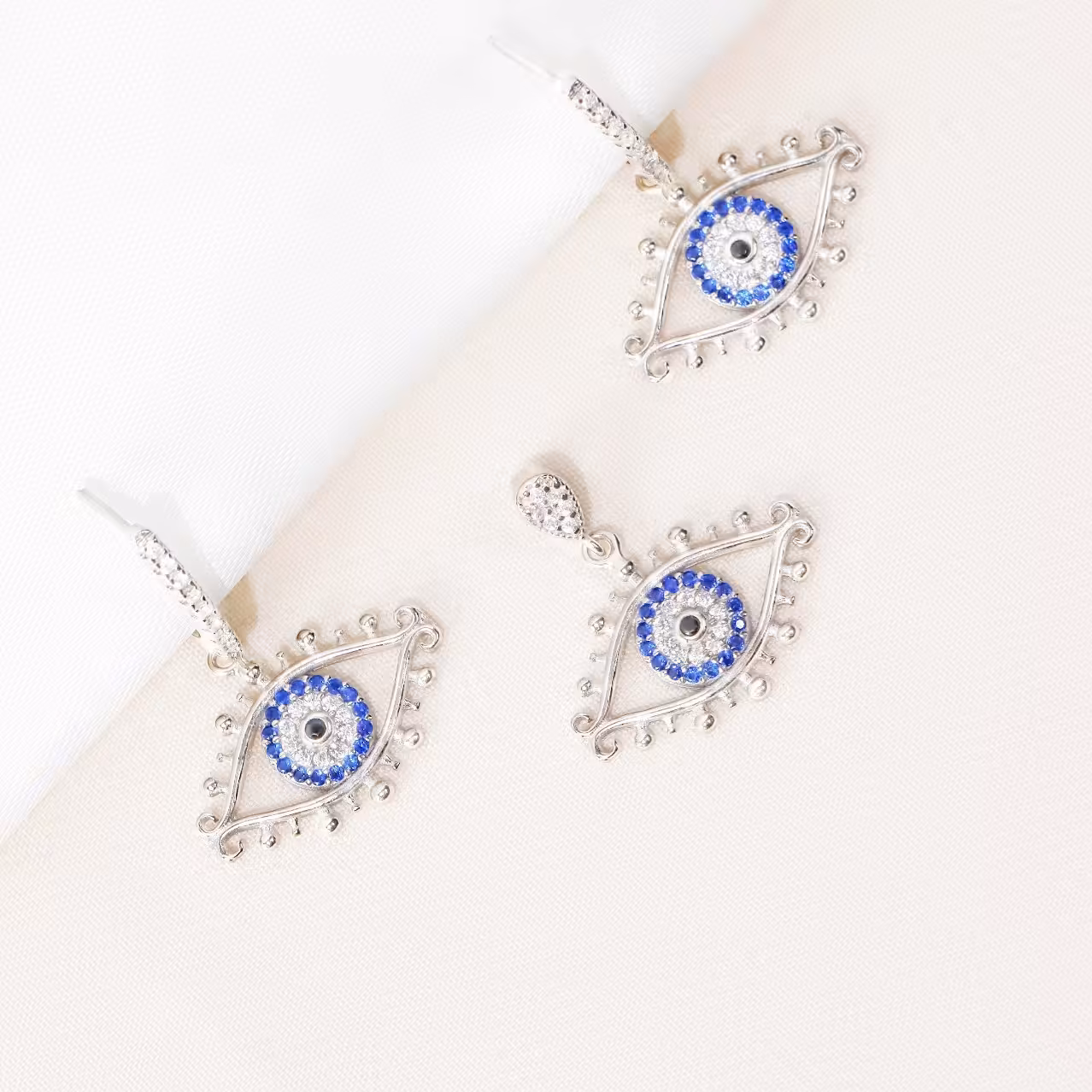 نیم ست نقره میکرو رنگی طرح چشم نظر  کد S-10208-7