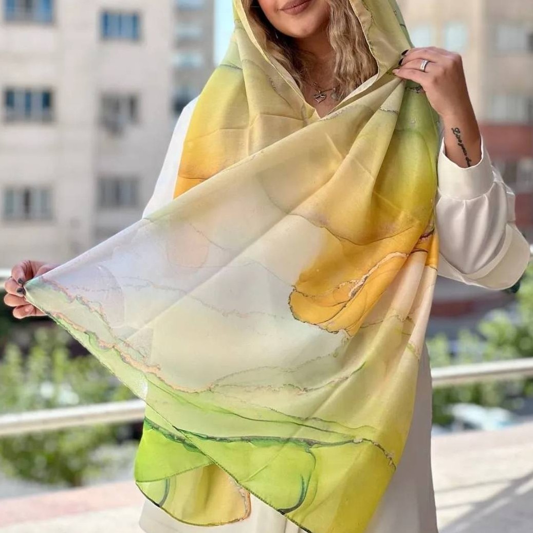 شال نخی کجراه پاییزه مرمری