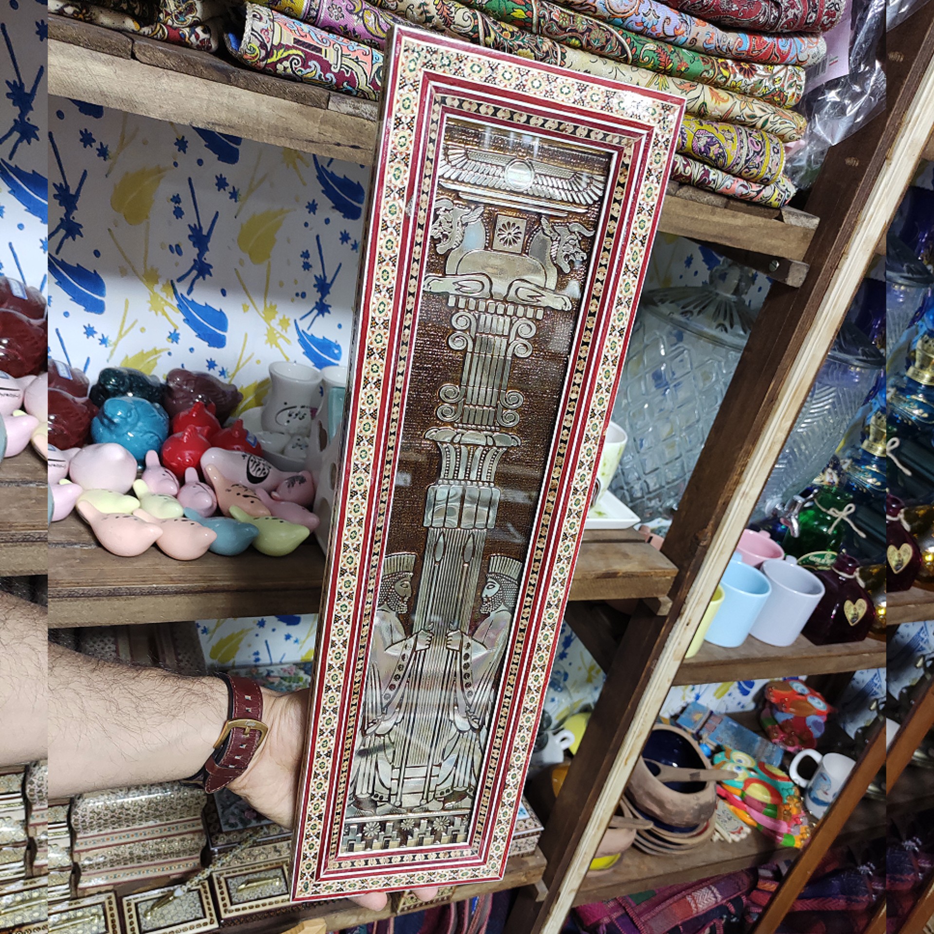 تابلو تخت جمشید قاب خاتم کاری 50 در 15