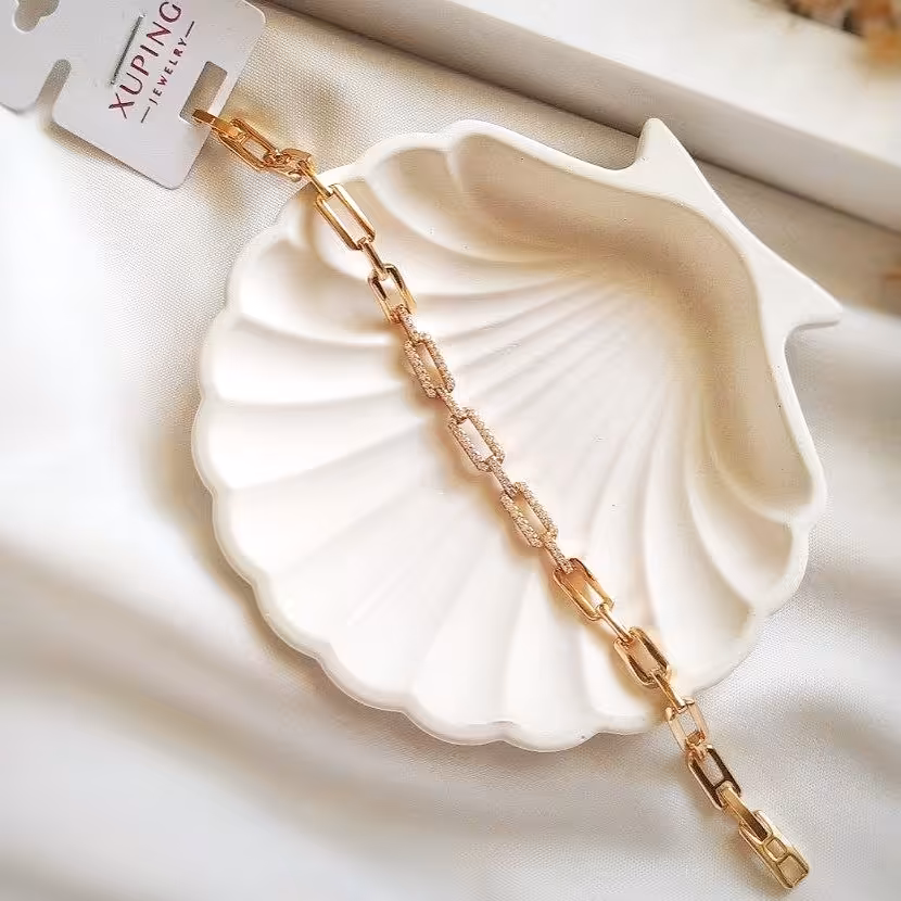 دستبند ژوپینگ نگین دار آبکاری آب طلا ضد حساسیت رنگ ثابت (حتما قبل از ثبت سفارش موجودی بگیرید)