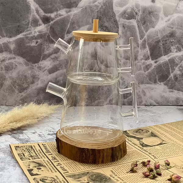 کتری و قوری پیرکس مدل درب بامبو