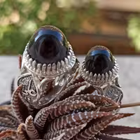 ست زنانه و مردانه انگشتر عقیق مشکی کله قندی