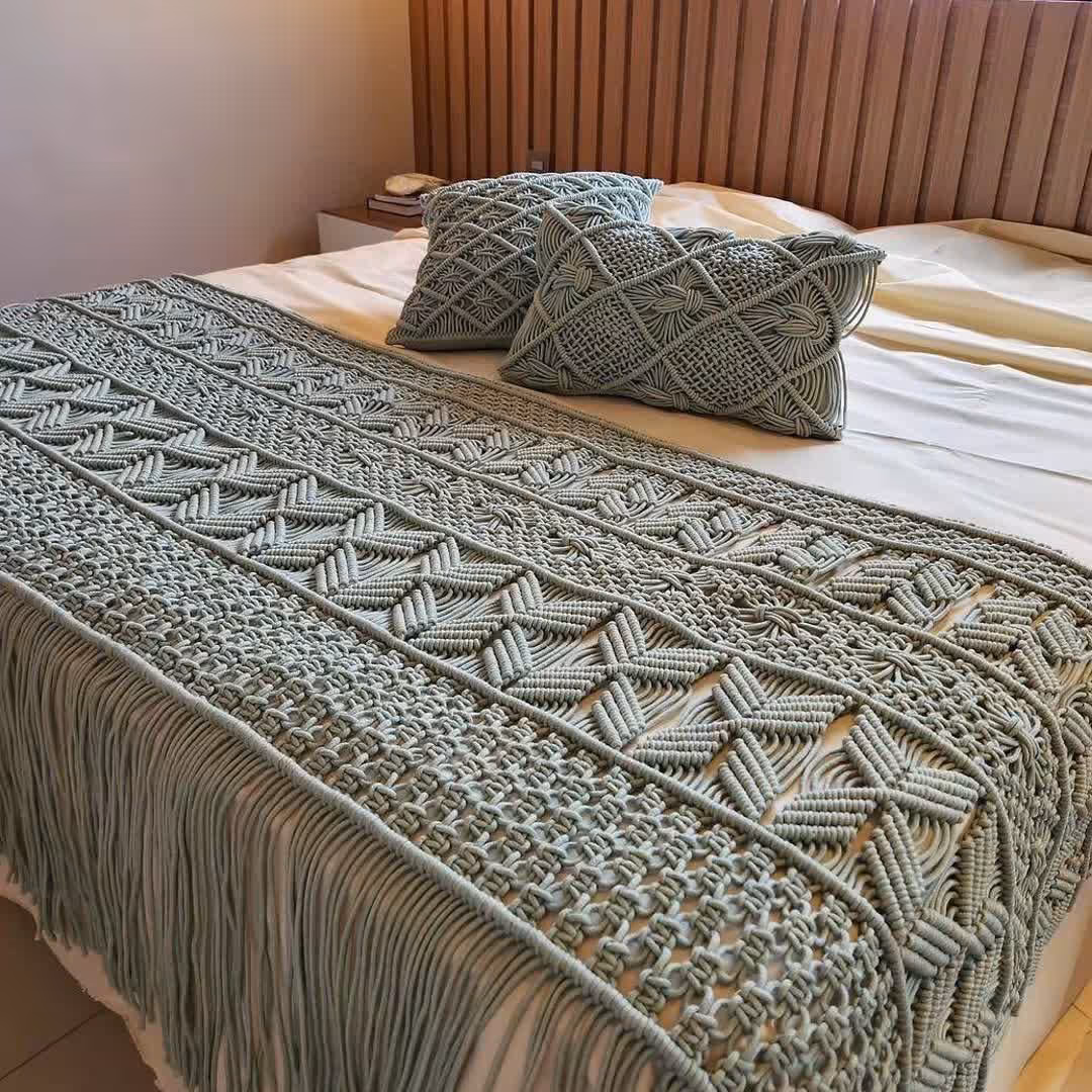 ست کوسن و شال تخت مکرومه