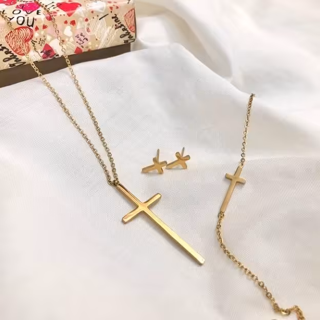 سرویس ظریف طرح صلیب زنانه دخترانه استیل2