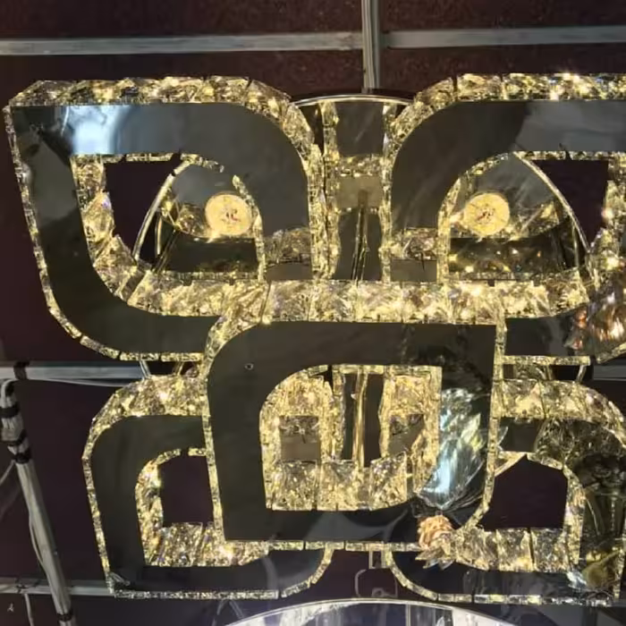 لوستر سقفی کریستالی مدل پخ دار استیل نقره ای سایز 60 (پس کرایه )