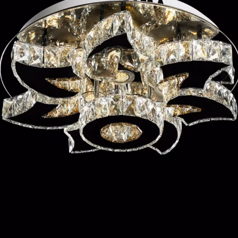 لوستر سقفی کریستالی استیل نقره ای سایز 60  طرح  گل(پس کرایه )