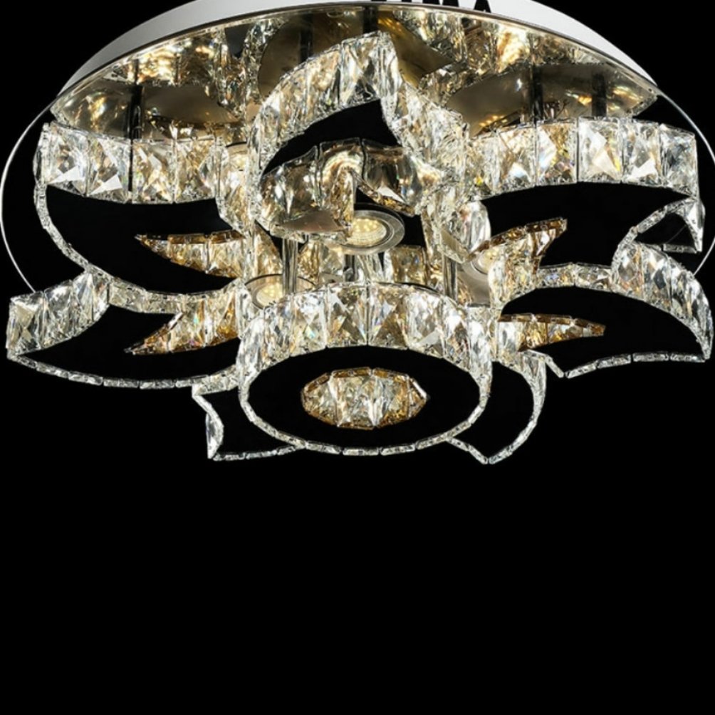 لوستر سقفی کریستالی استیل نقره ای سایز 60  طرح  گل(پس کرایه )