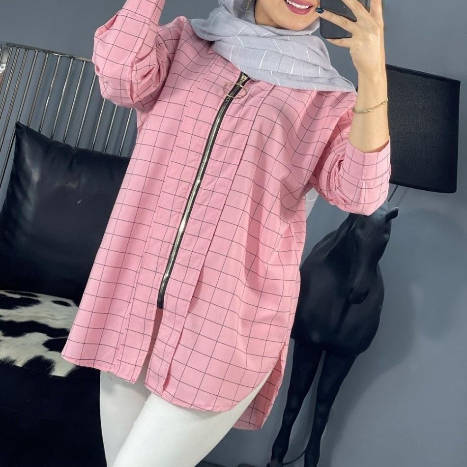 تونیک مانتویی چهار خونه کتان نخ