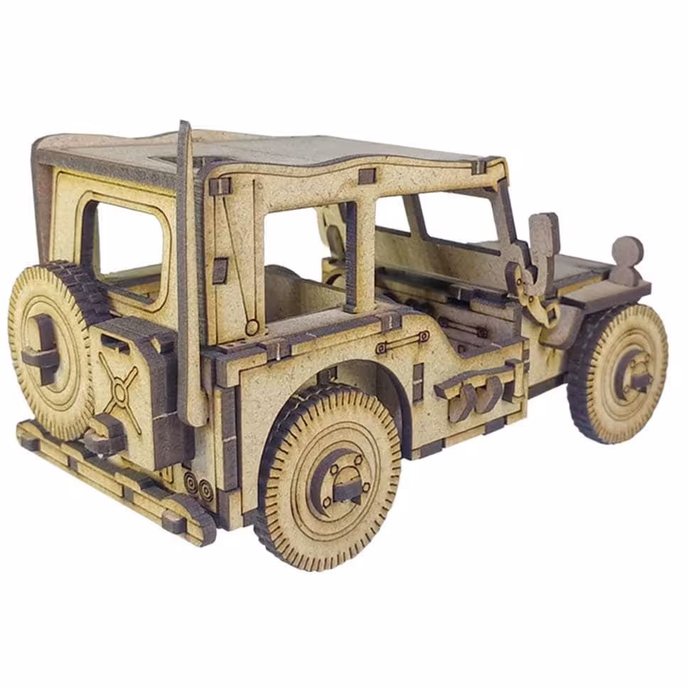 پازل چوبی فکری سه بعدی مناسب هدیه بهکات طرح جیپ دوحالته نظامی