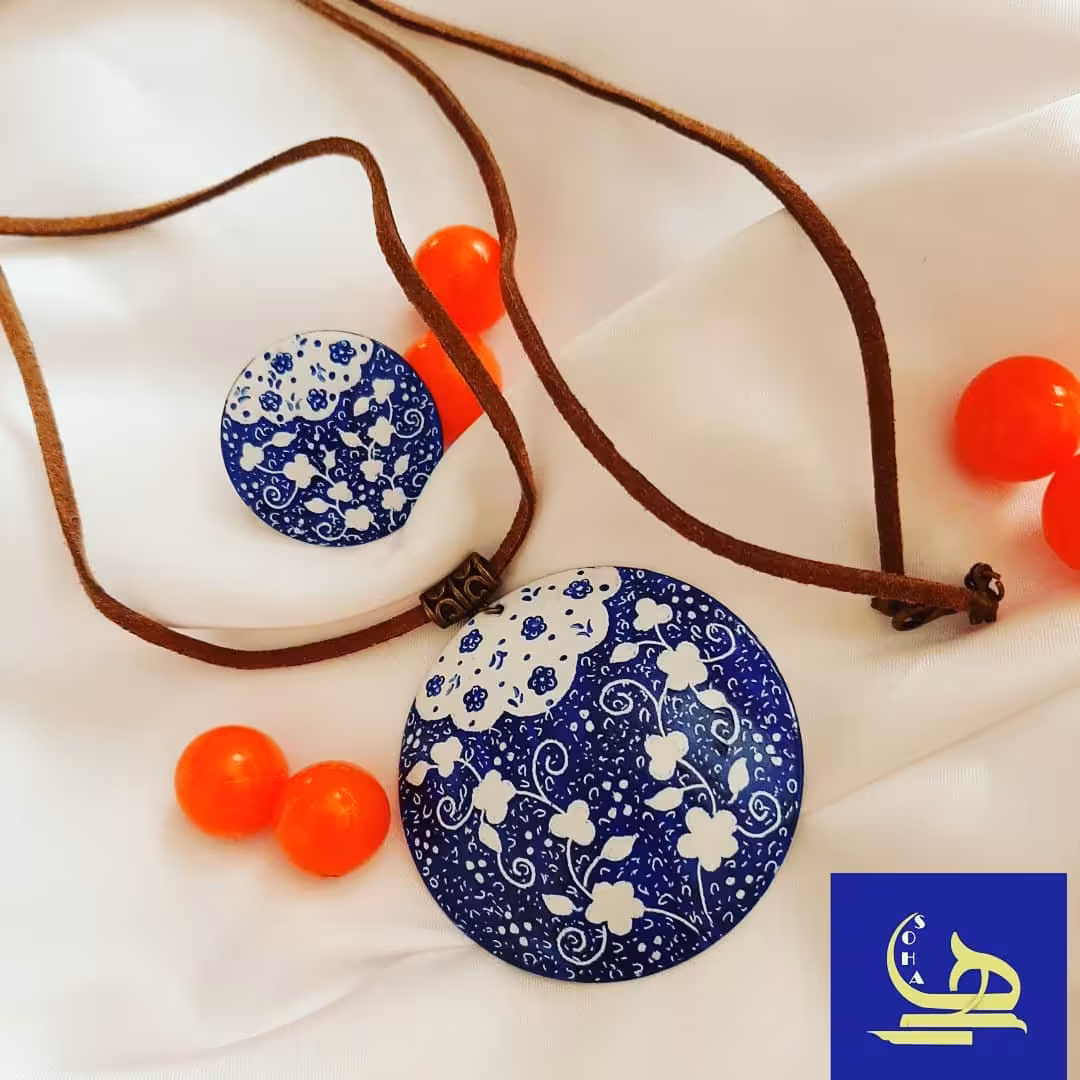 گرنبند و انگشتر میناکاری طرح شاخه