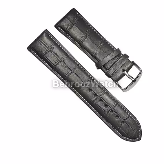 بند ساعت مردانه چرم ژنو طرح دار طوسی سایز 26