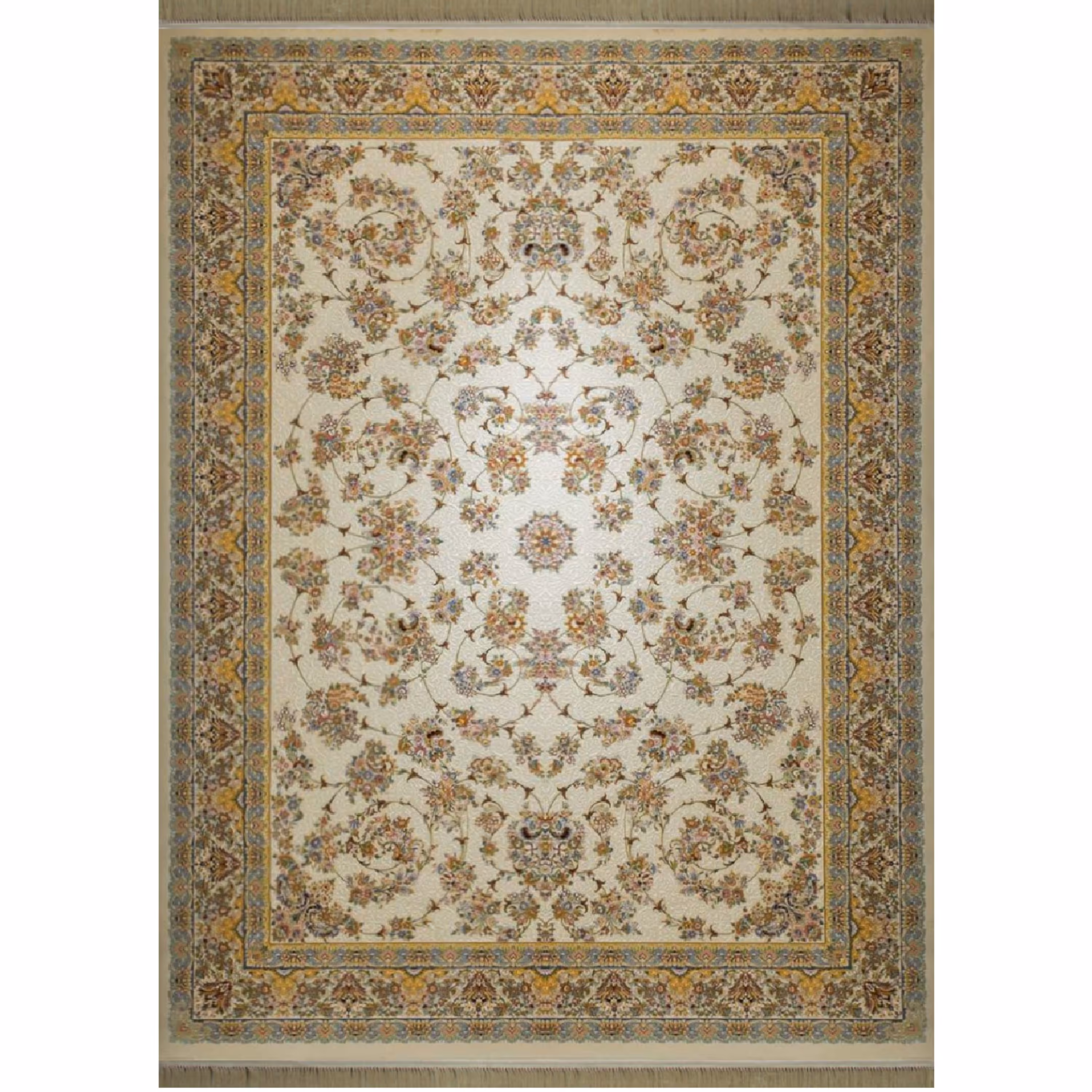 فرش ماشینی افرند 1200 شانه گل برجسته زمینه کرم کد 2230 (دوازده متری)