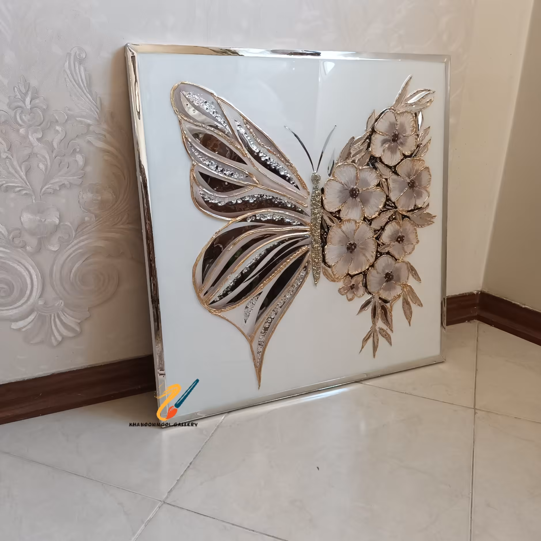 تابلو پروانه با آینه رزین 