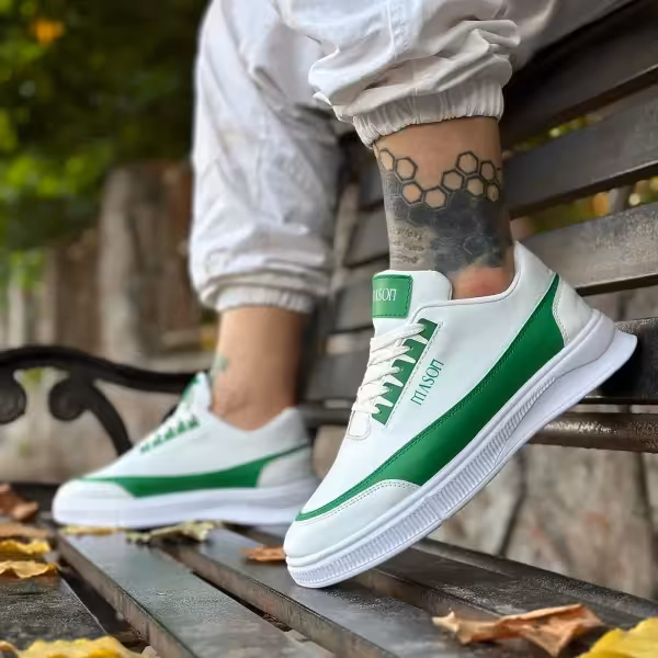 کفش تخت مردانه سفید سبز مدل Mason
