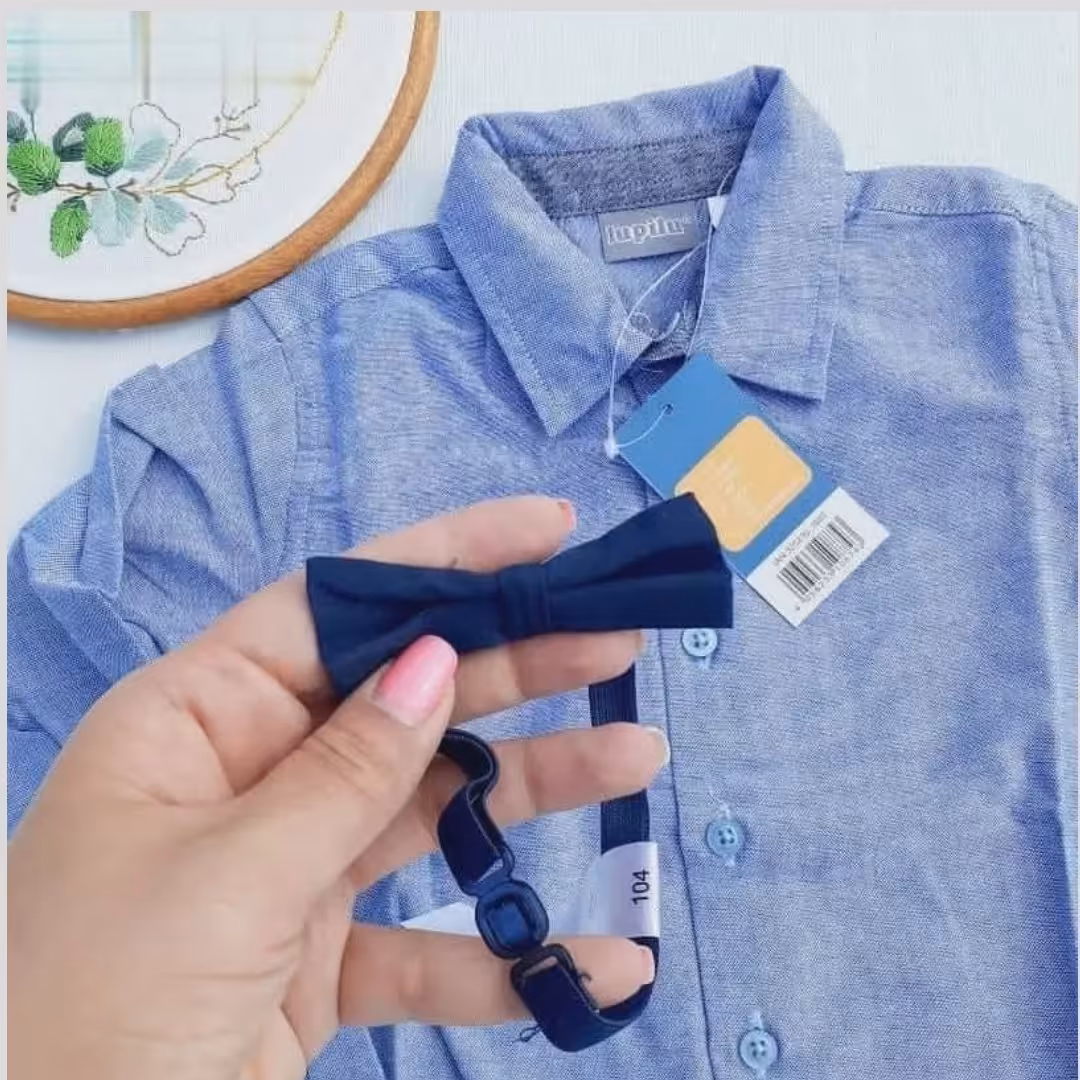 بلوز مجلسی پسرانه همراه پاپیون 18 تا 24 ماه نخی آلمانی برند لوپیلو 