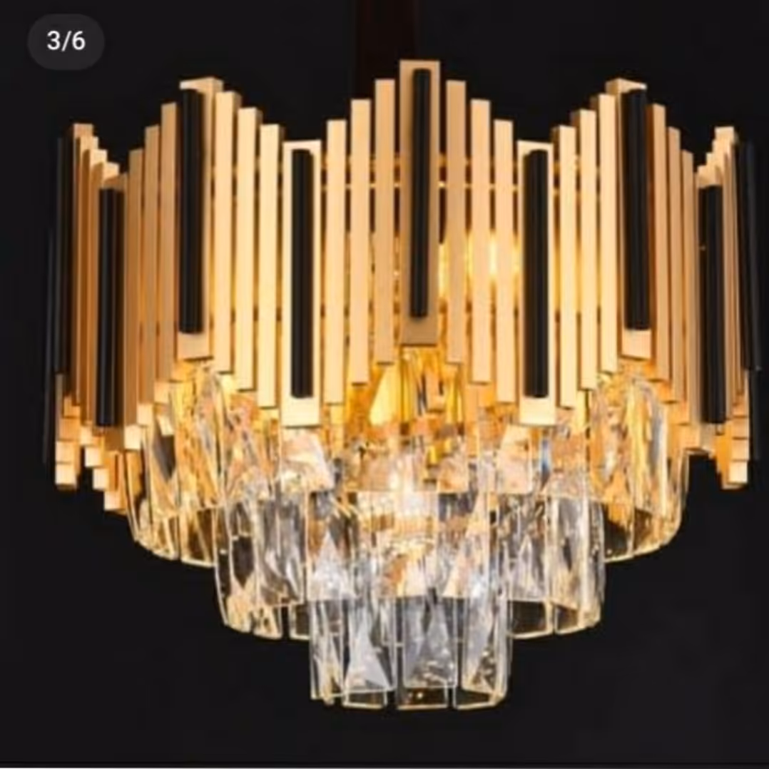 لوستر مدرن پروفیلی منظم 60 سانتی با کریستال کاردی 12 شعله