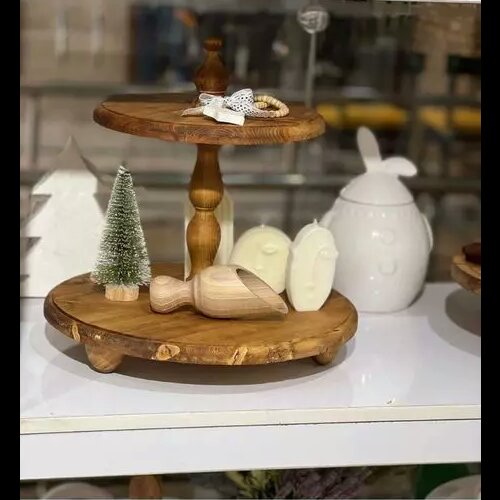 استند دوطبقه آشپزخانه مدل stk46چوبی چوب روس رنگ قهوه ای