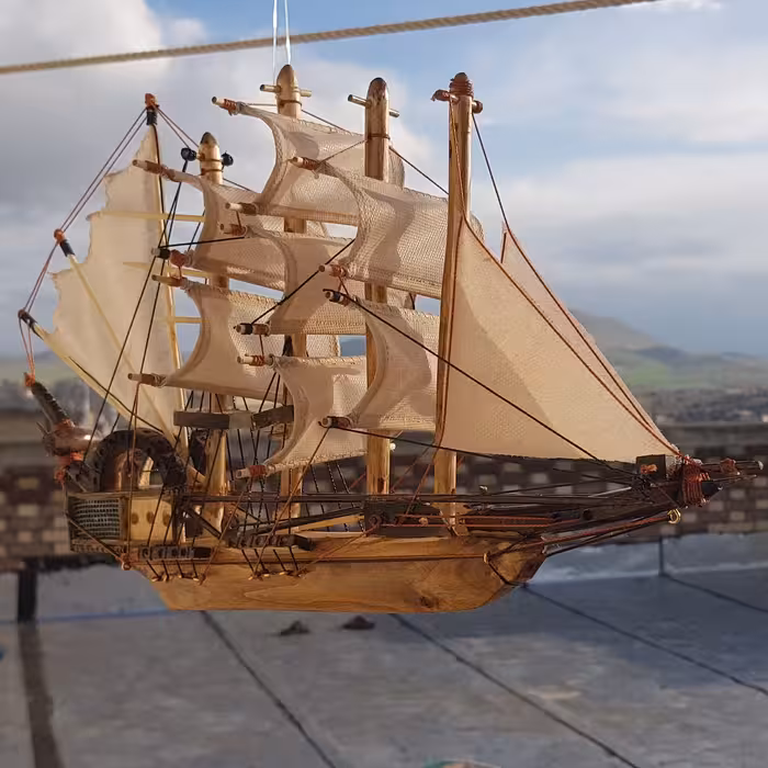 ماکت کشتی چوبی بادبانی کلکسیونی دستساز  مدل ( تندر) (پس کرایه)