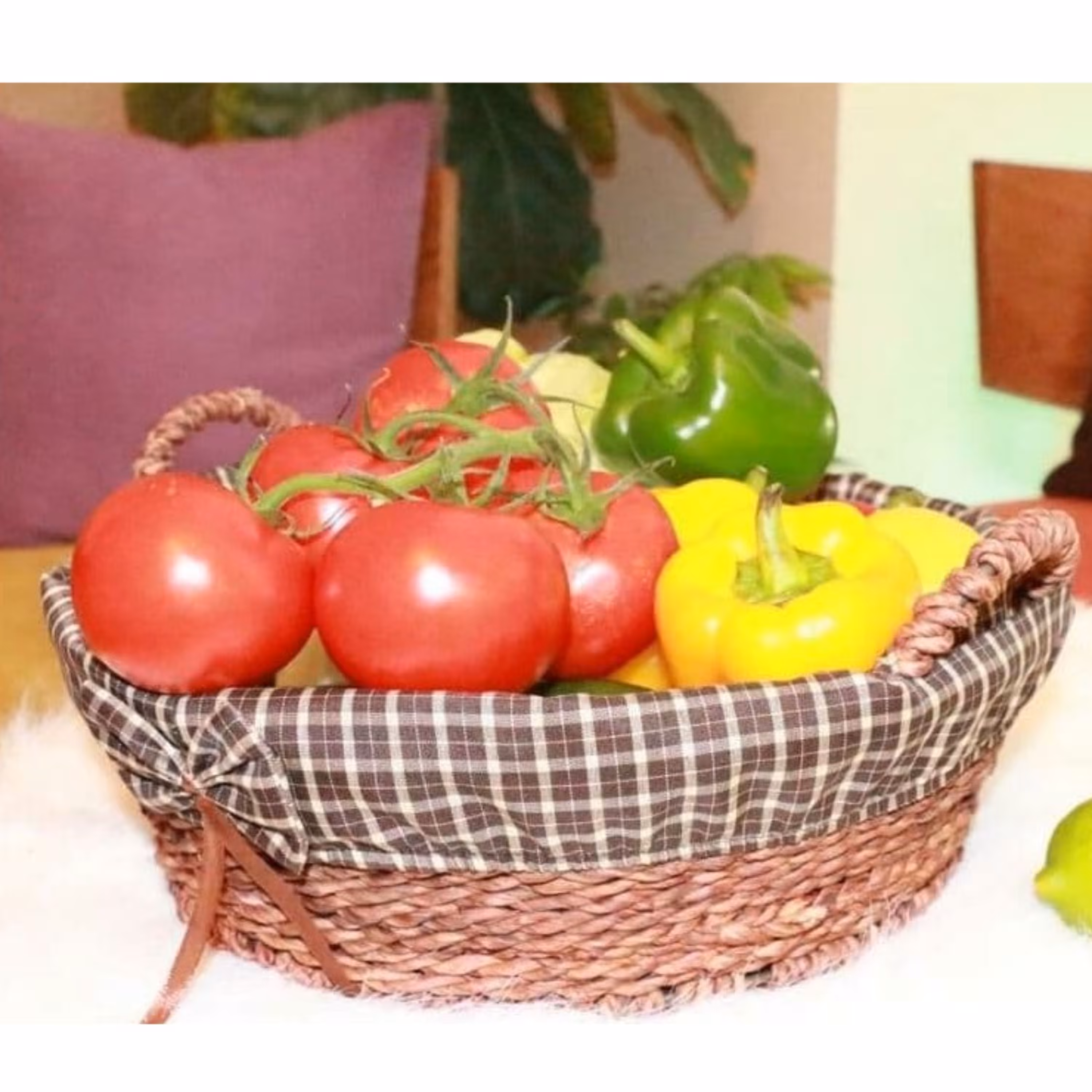 سبدنان سبدحصیربافت6ضلعی دسته دار بزرگ تزیینی رومیزی با کیفیت عالی و طرح زیبا