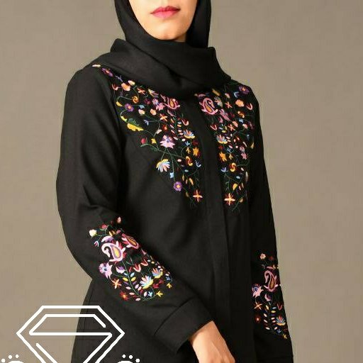 مانتوشلوار مجلسی مشکی زنانه نخی گلدوزی شده دکمه دار با ارسال فوری