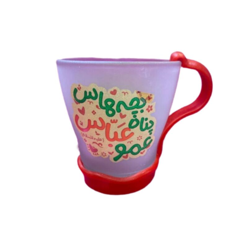 10278602-لیوان شیشه ای مات کودکانه عمو عباس قرمز-قطر دهانه 7 ارتفاع 7.5-دسته پلاستیکی رنگی جدا
