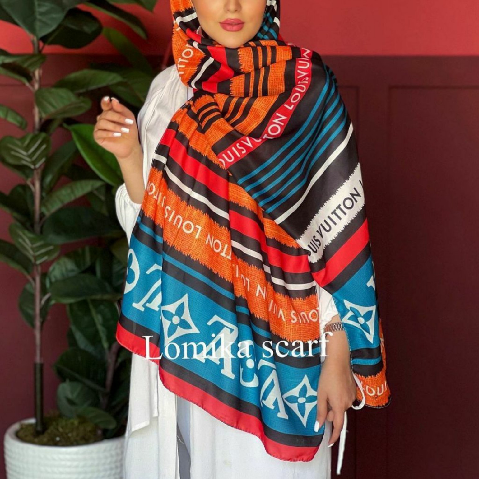 شال نارنجی قرمز رنگی رنگی