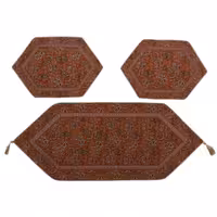 رومیزی سرویس ترمه ابریشم  کد TRSETE48  نفیس  رنگ نارنجی  آستر نارنجی